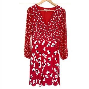 BODEN Womens Dress Red Floral Ling Sleeve Size 6R